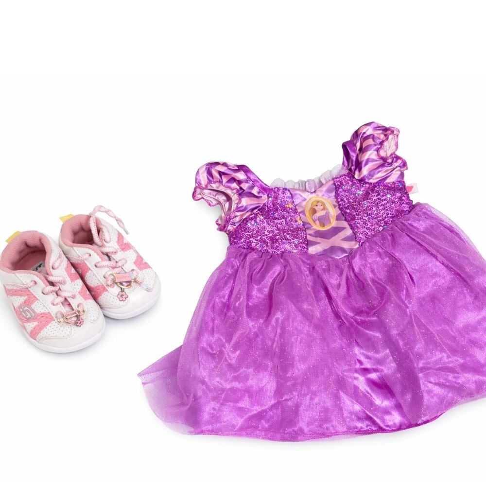 Build-A-Bear Disney Rapunzel Dress w/ Pink Skechers Style BAB Shoes Bundle
